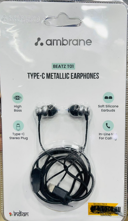 ambrane Beatz T01 Wired Earphone with Mic (In Ear, Black)